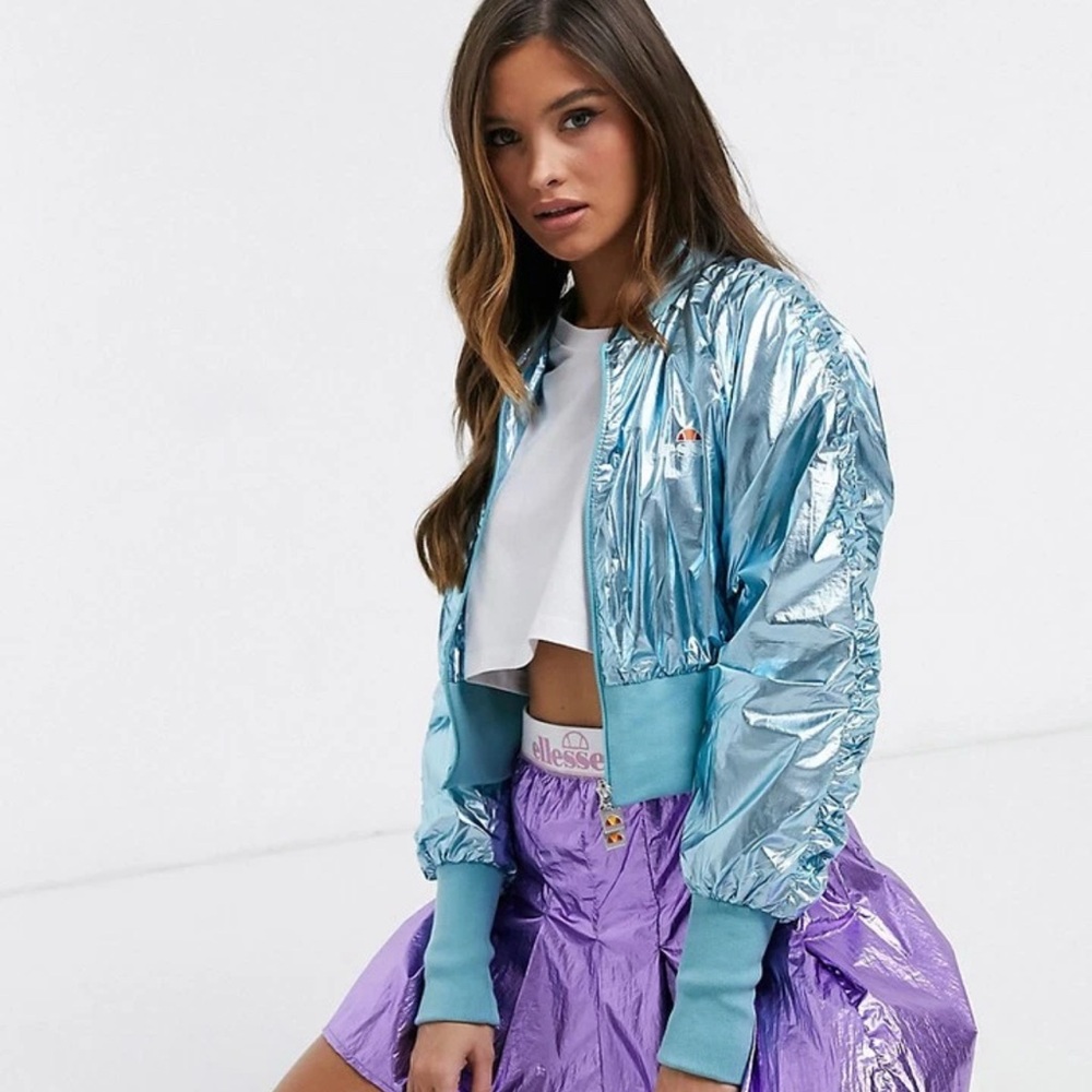 ELLESSE Crop Jacket Top Women’s US Sz 4 Small Blue Metallic